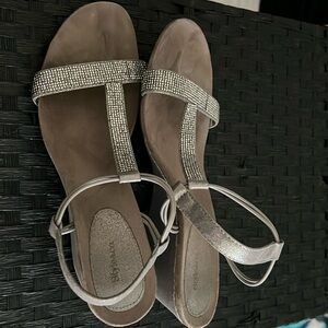 Silver sequin strappy wedges, size 9.5